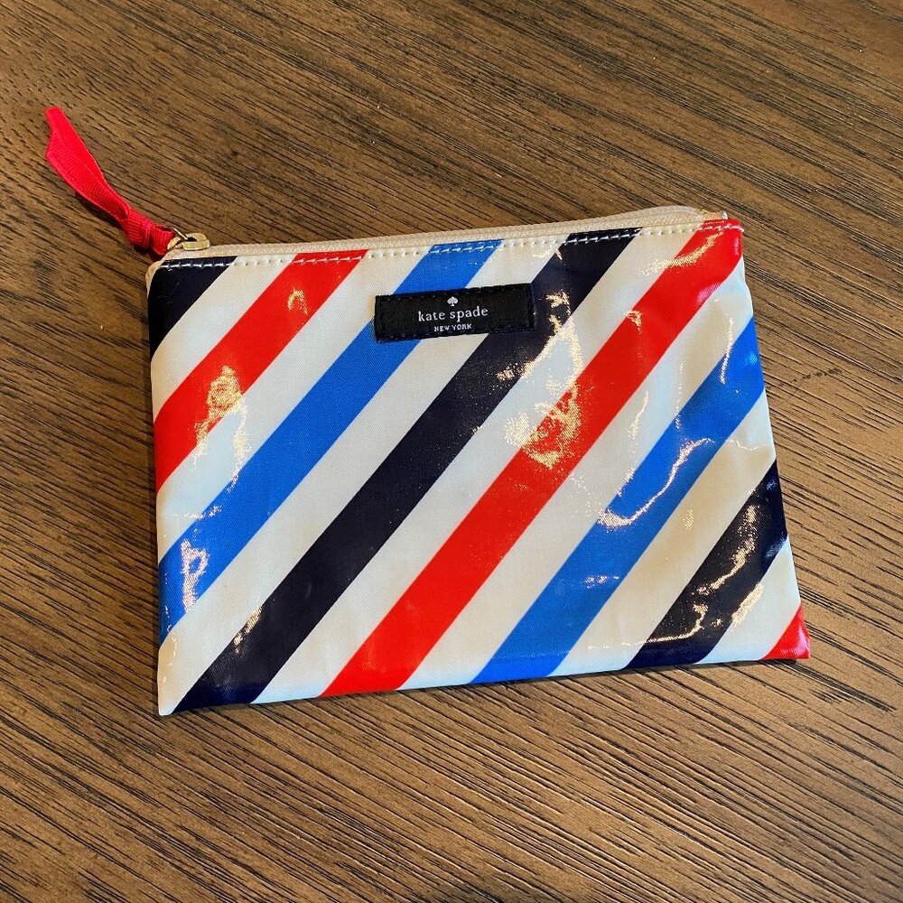 Red, White & Blue Striped Kate Spade Small Makeup Bag